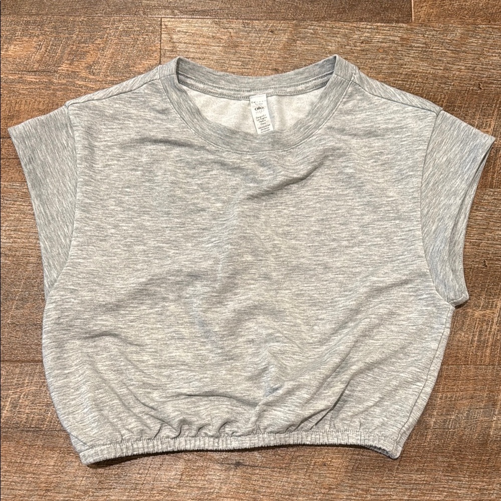 AloYoga Gray Women's Cap Sleeve Scrunch Waist Crop Top size XS